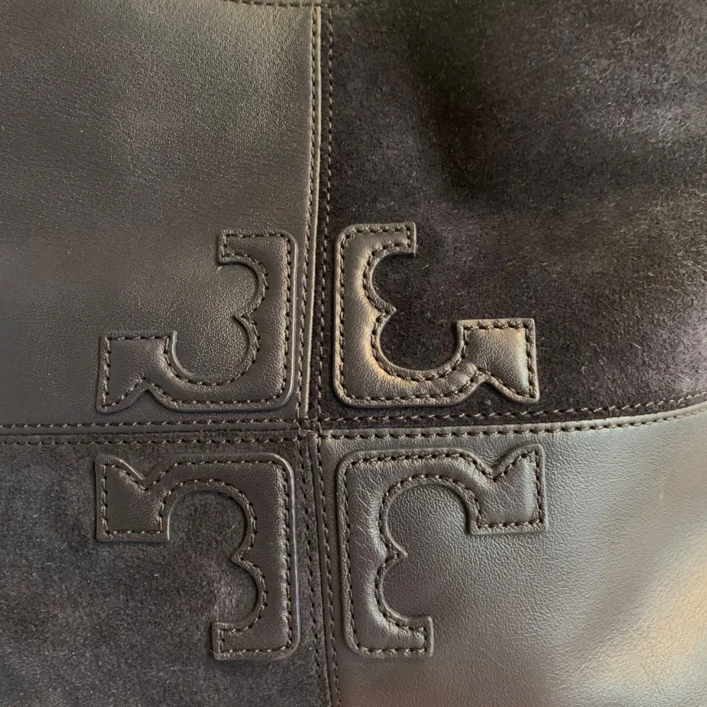 Tory Burch Navy Blue Leather/Suede Shoulder Handbag